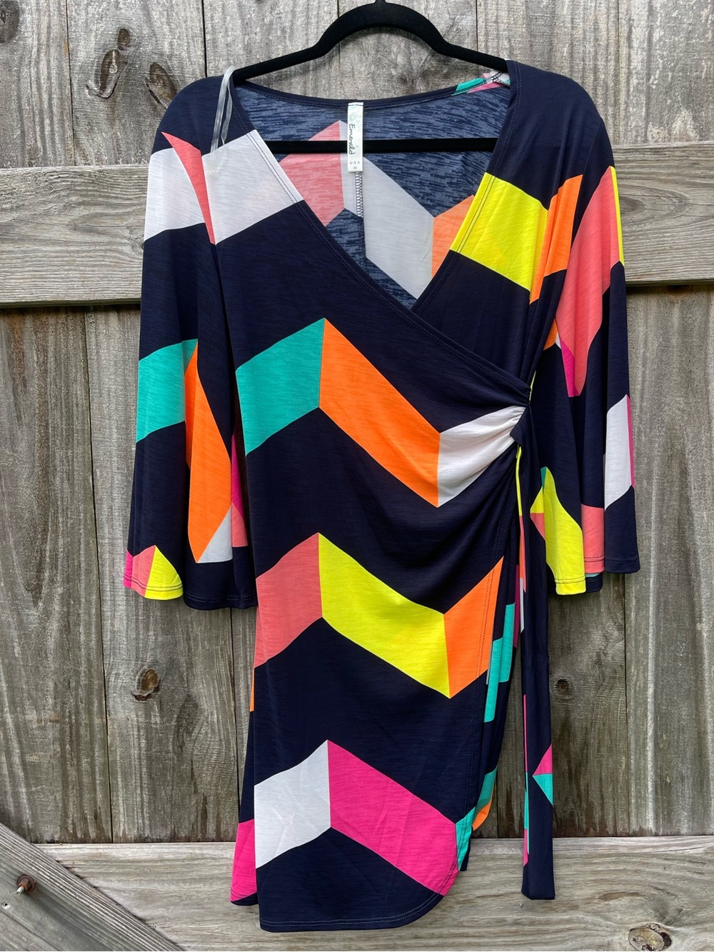 Emerald Navy, Coral and Teal colorful Dress Sz M